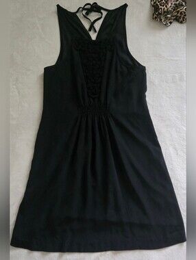 Tina Turk Silk Black Webbed Knit Sleevless Knee Length Dress XS